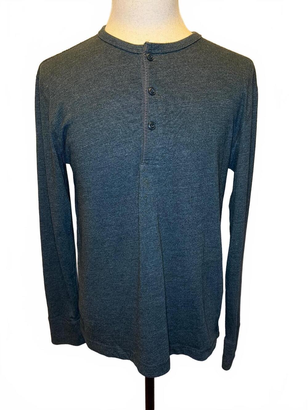 J.Crew Charcoal Henley Shirt M Long Sleeve Minimalist Americana Classic Casual